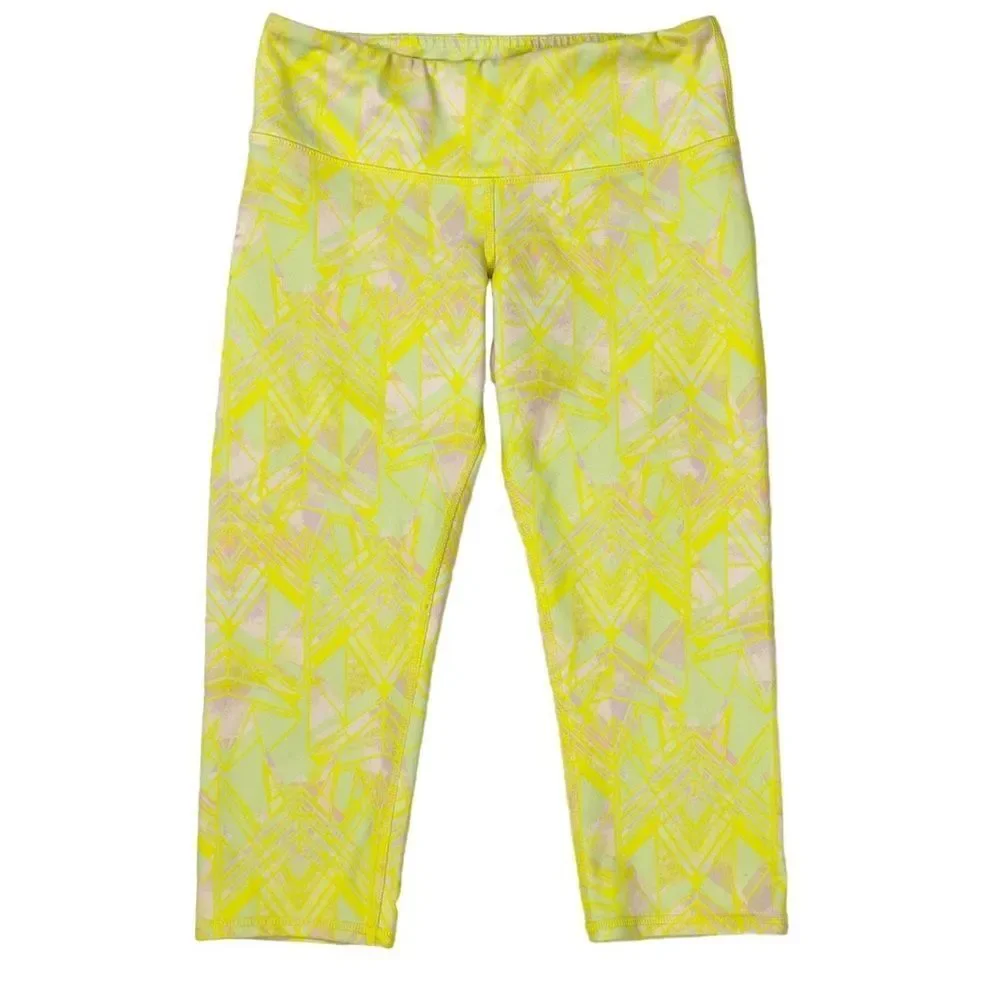 Alo Yoga Airbrush Capri Leggings‎ Yellow Zest Indio Geometric Size XS